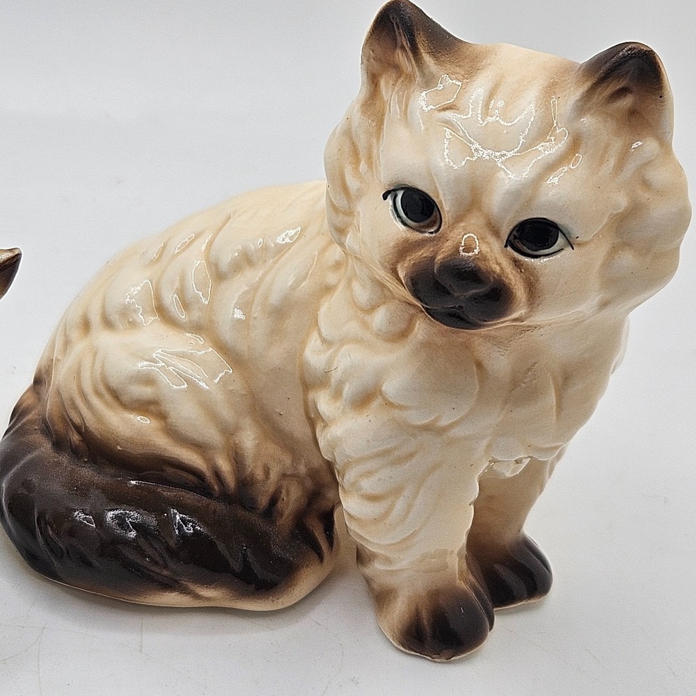 Vintage Siamese Cat Figurines Set Ceramic Porcelain Blue Eyes Japan style - Picture 3 of 10